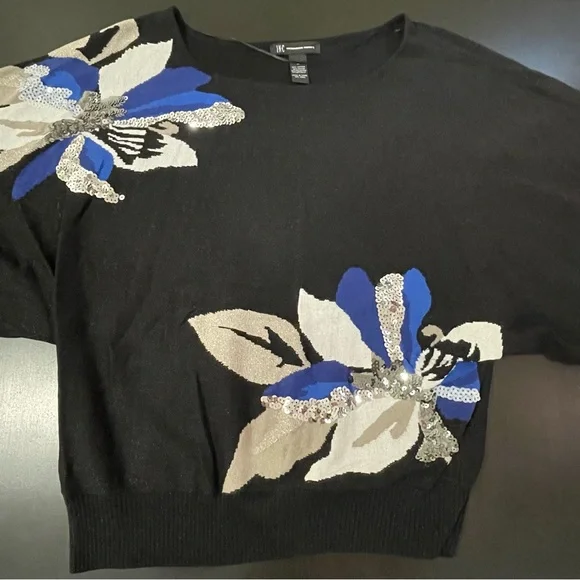 INC Floral Sequence Cotton Short Sleeve Sweater *Like New*. Size M - Picture 1 of 8